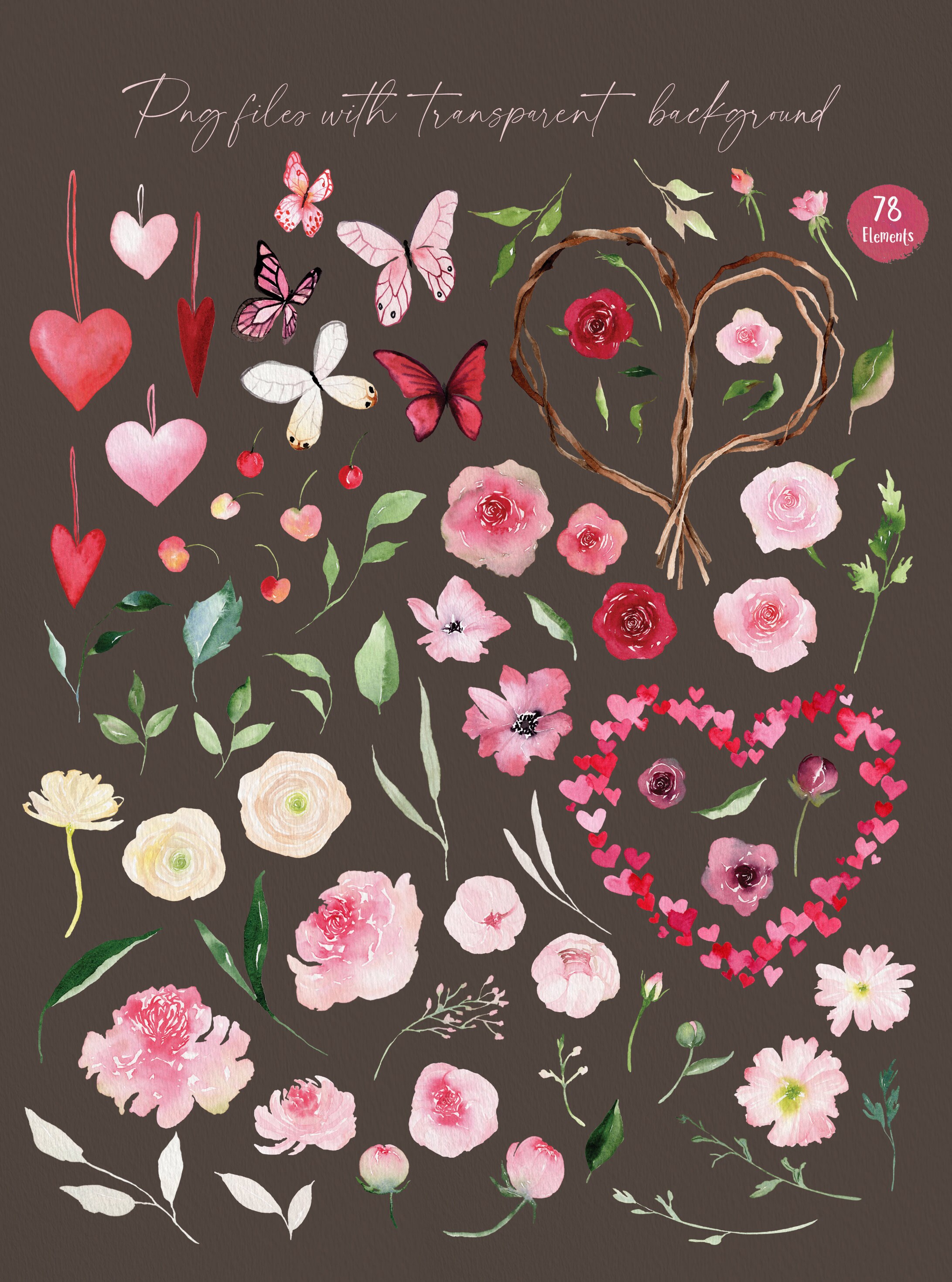 Flower Png, Watercolor Valentine, Valentine Clipart, Heart Clipart ...