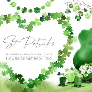 Acuarela Del Día de San Patricio Clipart, Clipart de trébol, Día de San Patricio PNG, Gráficos de sublimación irlandesa, Clipart verde, clipart de vegetación