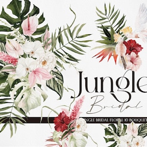 Jungle Bridal, imágenes prediseñadas de acuarela, flor de acuarela, imágenes prediseñadas de verano, imágenes prediseñadas de Monstera, boda de verano, imágenes prediseñadas tropicales, imágenes prediseñadas de Pampass