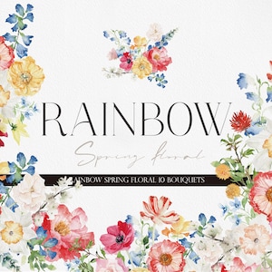 Regenbogen Blumen, Aquarell Blume, Blumen Clipart, Wildblume PNG, Frühlingsblume, Rosa Blumen Clipart, Blumen Clipart, Hochzeitseinladung