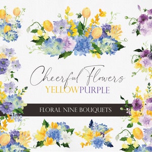Imágenes prediseñadas de acuarela, ramos morados, arreglos florales, imágenes prediseñadas de boda, acuarela floral, flor de acuarela PNG, imágenes prediseñadas lilas, lavanda