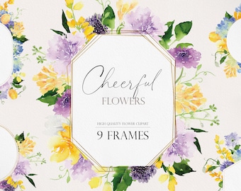 Watercolor clipart, Flower Frame, Floral arrangements, Wedding Clipart, Floral Watercolor, Watercolor flower PNG, lilac clipart, lavender