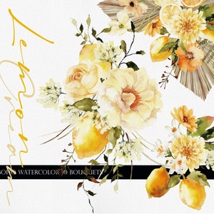 LemonCream Fiori, Fiore acquerello, Bouquet ad acquerello, Fiore di Boho, Fiore di Boho, Fiore giallo, Fiore giallo ad acquerello, Rosa gialla