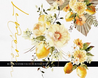 LemonCream Flowers, Watercolor flower, Watercolor Bouquets,Boho flower,Bohemian flower,Yellow flower, Yellow Watercolor Flower, Yellow Rose