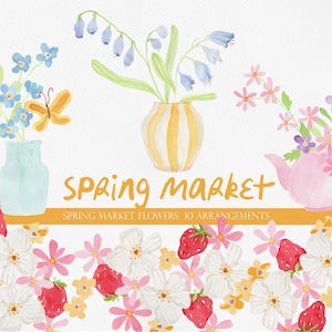 MARCHÉ DE PRINTEMPS, fleurs de printemps aquarelle, clipart fleur de printemps, clipart printemps aquarelle, clipart fête des mères, fête des mamans