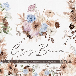 COZY BLOOM, Watercolor boho flower, Watercolor Clipart, Boho Flower PNG, Watercolor Flower, Watercolor WildFlower, Boho Clipart