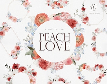 PEACH LOVE, Watercolor Spring Clipart, Spring Bouquets, Peach Clipart, Watercolor Flower, Watercolor Bouquet, Peach Flower PNG, PeachPink