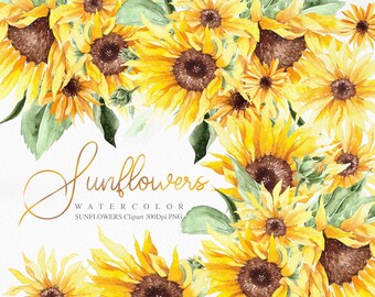 Sunflower clipart, Greenery Watercolor Bouquets, Sunflower bouquet, Floral arrangements, Sunflower art, Watercolor Clipart