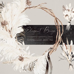 Boho Florals, Folha de Aquarela, Boho floral, Buquê Seco, Guirlanda Floral, Design de Casamento, Floral de Inverno, aquarela de outono, clipart de Pampas