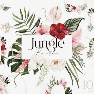 Jungle Bridal, Watercolor clipart, Watercolor flower, Summer clipart, Monstera Clipart, Summer Wedding, Tropical Clipart, Pampass Clipart image 1