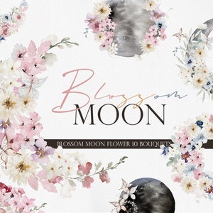 Bloesem Maan, Aquarel bloem, Aquarel Maan, Maan Bloem Clipart, Aquarel Bloem PNG, Kersenbloesem Clipart, Aquarel Bloem Maan