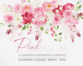 Watercolor Spring flowers, Floral arrangements, Wedding Clipart, Watercolor Floral, Watercolor flower PNG, hydrangea clipart, cherry blossom