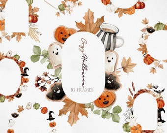 Cosy Halloween, clipart aquarelle, clipart Halloween aquarelle, clipart Halloween, clipart citrouille, clipart fantôme, fantôme mignon PNG