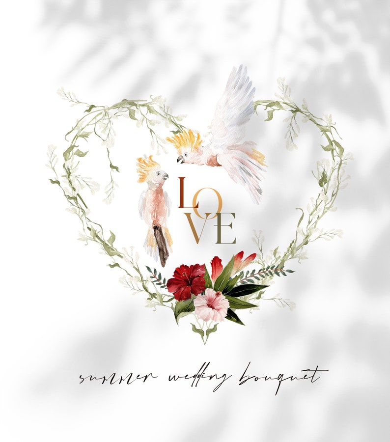 Jungle Bridal, Watercolor clipart, Watercolor flower, Summer clipart, Monstera Clipart, Summer Wedding, Tropical Clipart, Pampass Clipart image 2