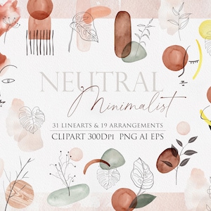 Clipart minimalista, Lineart botánico, Forma abstracta, Clipart de acuarela, Clipart neutro, Clipart botánico, Botánico minimalista
