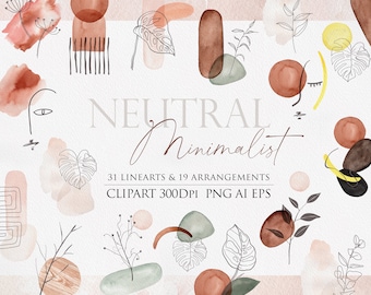 Minimalist clipart, Botanical Lineart, Abstract shape, Watercolor clipart, Neutral clipart, Botanical clipart, Minimalist botanical