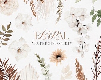 Elegant Boho Flower, Boho flower, Watercolor flower, Watercolor clipart, Elegant Wedding, Pampass clipart, Bohemian flower, Elegant flower