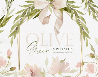 Watercolor clipart, Watercolor Wreaths, Floral arrangements, Wedding Clipart, Floral Watercolor, Watercolor flower PNG, Olive clipart