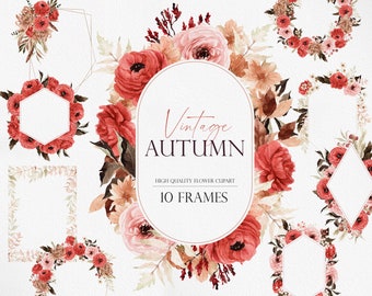 Vintage Autumn Flower, Watercolor Flower PNG, Fall clipart, Fall floral clipart, Boho flower clipart, Vintage flower, Watercolor clipart