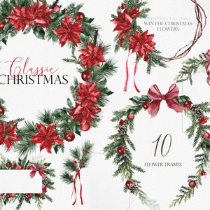 Classic Christmas, Weihnachts clipart, Weihnachtsbaum, Aquarell Weihnachten, Weihnachtskranz, Aquarell Winter Clipart, Winter Grün