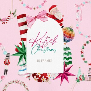 Navidad kitsch, Navidad en acuarela, Navidad rosa, Clipart de Navidad, PNG de Navidad, Clipart de adornos, Adornos rosas, Árbol de Navidad