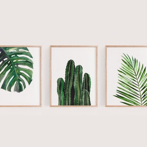 Wandkunst 3er-Set, Druckbare Wandkunst, Greenery-Wandkunst, Grünes Aquarell, Sommerwand, Aquarelldruck, Monstera, Botanisches Aquarell