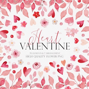 Valentinstag Clipart, Aquarell Valentinstag, Valentinstag Herz, Aquarell Herz, Valentinstag Kranz, Aquarell Botanisch, Valentinstag Clipart