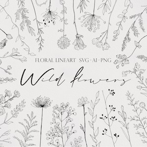 Flor Silvestre SVG, Imágenes Prediseñadas de Flores, LineART de Flores, LineART Botánico, Paquete Floral SVG, Flor Minimalista. Clipart de flores silvestres, Botinicalart