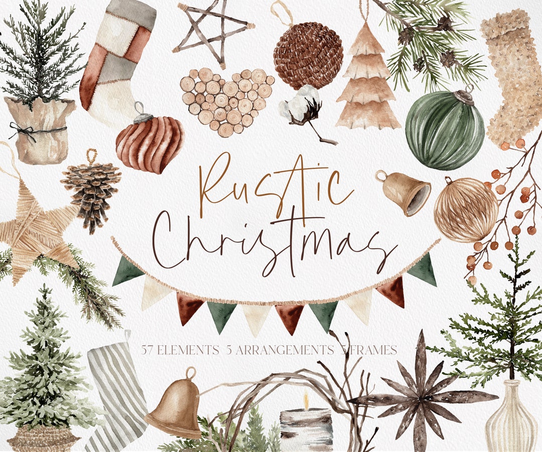 Rustic Christmas, Ornaments Clipart, Christmas Clipart, Boho Christmas ...