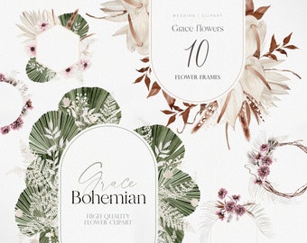 Grace flower, Watercolor clipart, Watercolor flower PNG, Watercolor Boho flower, Pampass clipart, Watercolor bouquets, Bohemian flower