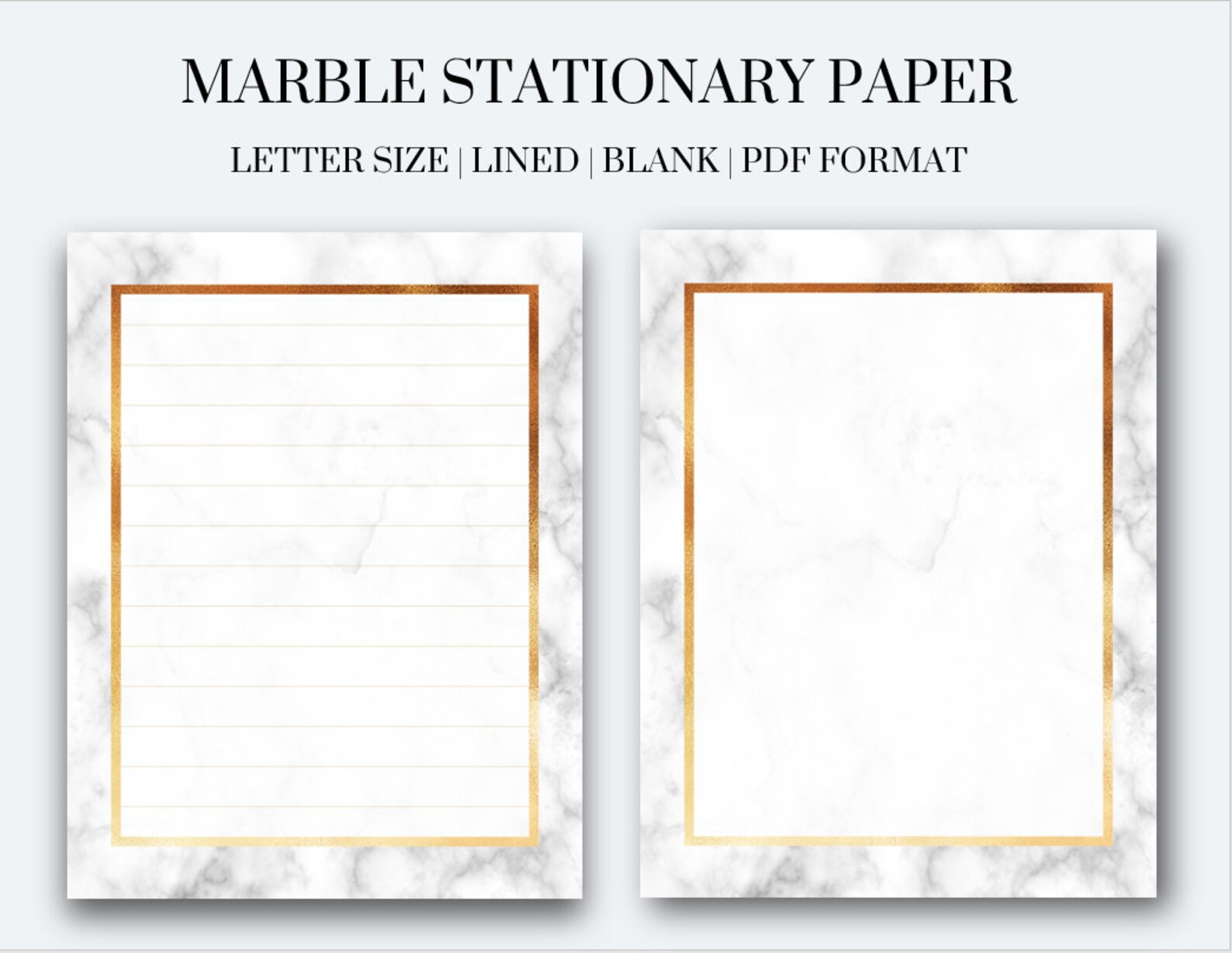 Marble Printable Stationary Gold Lined Unlined Dots Grid Letter Size ...