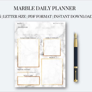 Planificador diario de mármol imprimible/ Dorado / A5 y tamaño carta/ Digita l/ Perfecto para Goodnotes y Notability /PDF