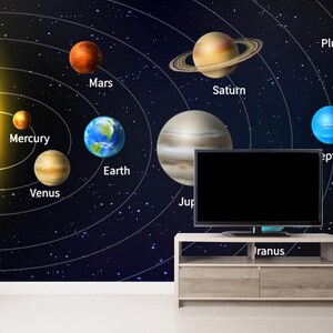 Space WallPaper, Large Galaxy And Planets Wall Mural, Custom Wallcovering, Outer Space Wall Art, Universe Wall Decor