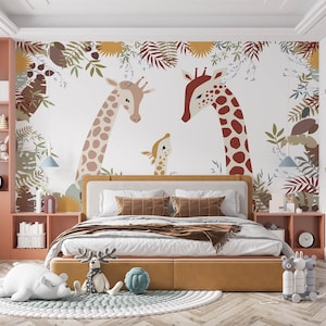 Papel tapiz de Girlaffe Cartoon Babyroom, Mural de animales de la selva, Primer regalo para bebé, Fondo de pantalla de dibujos animados, Decoración de guardería
