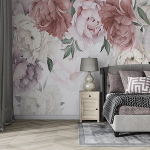 Peonie di design, Bella carta da parati peonie, Carta da parati per bambini, Decorazione per l'asilo nido, Carta da parati non tessuta