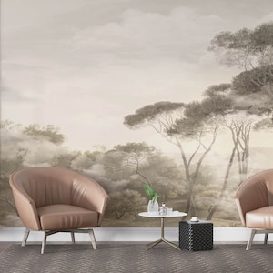 Removable Wallpaper Mural Landscape of Foggy Forest Removable Wall Mural Temporary Decal Wallpaper Bedroom Nursery Self-adhesive Wallpaper