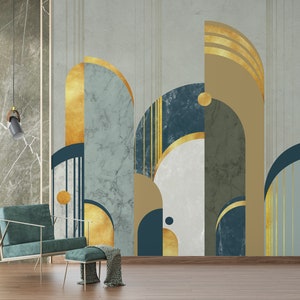 Blau und Gold Moderne geometrische Tapete Peel and Stick Tapete abnehmbare selbstklebende dekorative Vinyl bedruckte Tapete für Schlafzimmer