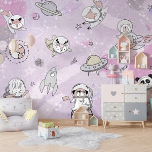 Astronauti Baby Wallpaper Blue Mural Space Kids Room Decor Wallpaper Camera Decor Decor Newborn Room Vinyl Wallpaper Rimovibile Wallpaper