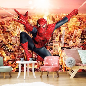 Boy Baby Wallpaper Prints Wall Wall Art Boys Bedroom, Decor Newborn Room, Spiderman wall decal