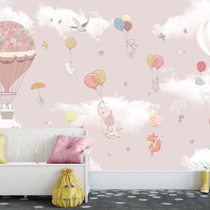 Pink Nursery Print Hot Air Baloon Wallpapers Colorful Air Balloons Print Pink Girls Room Wallpaper Nursery Print Hot Air Balloons Wall Decor