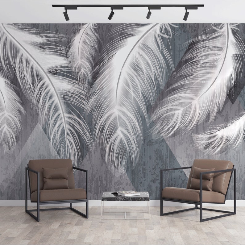 3D White Feathers Wallpaper Wall Mural Wall Art Black White - Etsy