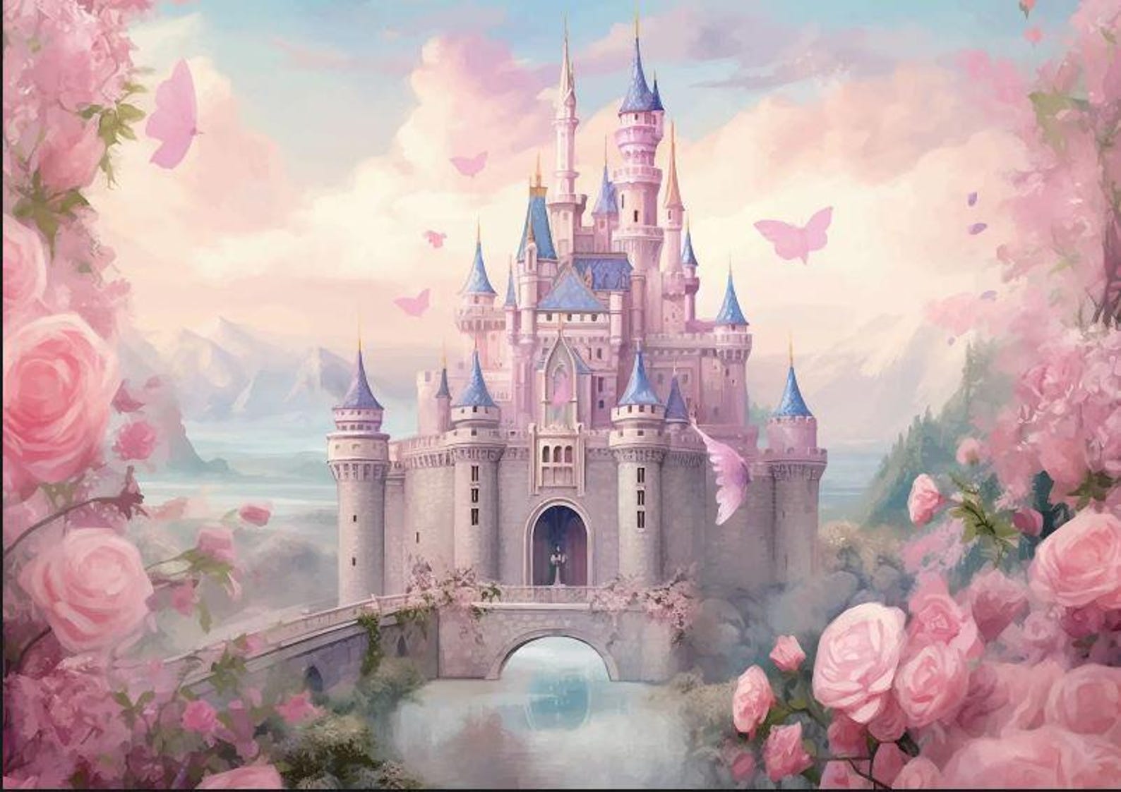 Custom Wall Mural Fairy Tale Princess Castle Wall Mural – Pink Fantasy ...