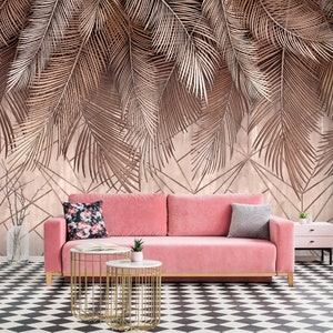 Exotische Große Blätter Wandbild, Palmenblatt Vinyl Tapete, Dschungel Wald Wandbehang, Regenwald Tropisches Wandpapier, großer Blumendruck