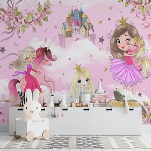 Unicorn Wall Kids Room Wallpaper / Unicorn Wallpaper Unicorn Wall Art Nursery Removable Wall Paper Unicorn Wall Mural Girls Room Wallpaper