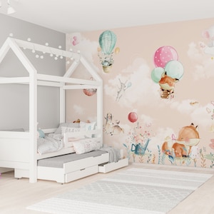 Wallpaper for Kids Room, Baby Drawing Animal Mural, Travel Wallpaper Boy/Girl Room Wallpaper, Removable Vinyl Wallpaper, First Gift for Baby