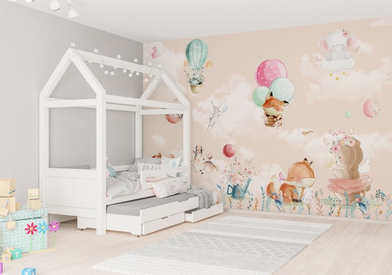 Wallpaper for Kids Room, Baby Drawing Animal Mural, Travel