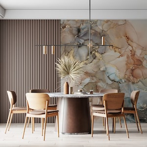 Fluid Art Wallpaper, Gilded Wallpaper, Abstract Wall Mural, Decorative Wallpaper, Beige with hand gilding Wallpaper,   Removable Wallpaper