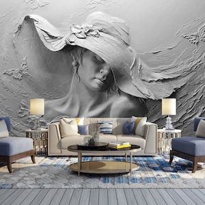 3D Wallpaper, 3D Woman Wall Mural, Relief Wallpaper, Women Style Relief, Removable Wallpaper, Living Room Wall Mural, Modern 3D Wall Mural
