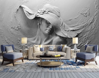 3D Wallpaper, 3D Woman Wall Mural, Relief Wallpaper, Women Style Relief, Removable Wallpaper, Living Room Wall Mural, Modern 3D Wall Mural