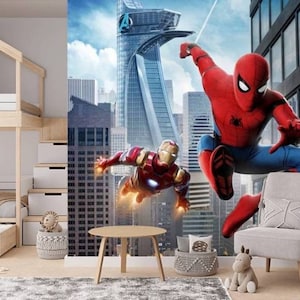 Carta da parati per bambini e ragazzi Stampe Adesivo da parete Decorazione da parete Arte della parete Camera da letto per ragazzi, Arredamento camera per neonati, decalcomania da muro Spiderman, regalo per bambini